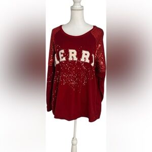 Southern Grace Festive Red Sequin Top